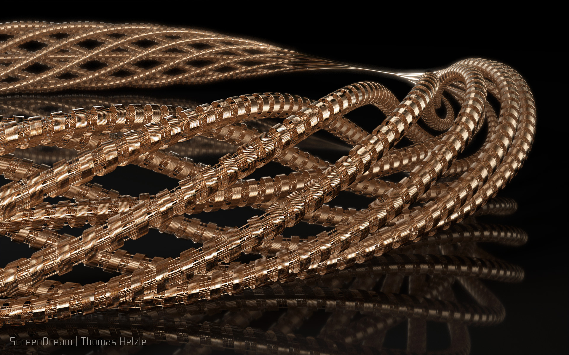 Eine Serie von Bildern gestaltet mit gewundenem Draht in SideFX Houdini